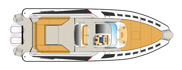 luxury maxi RIB with cabin Ranieri Cayman 35.0 executive, top view