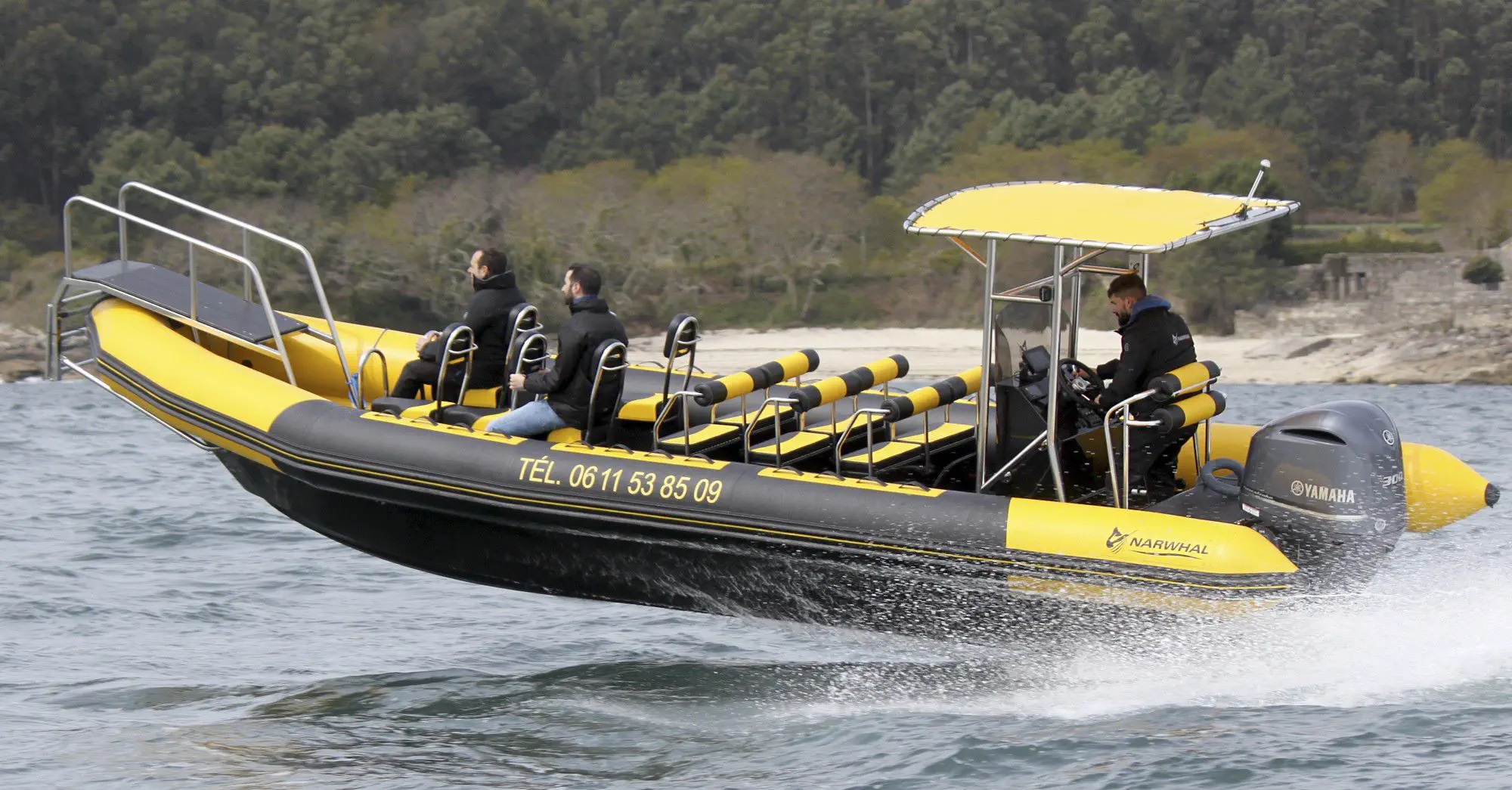 Narwhal 900 rib boat with 12 seats and T-top 