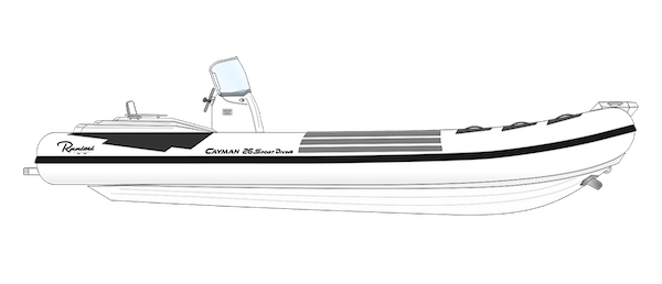 white rib cayman 26 sport diving side view Amber Yachting